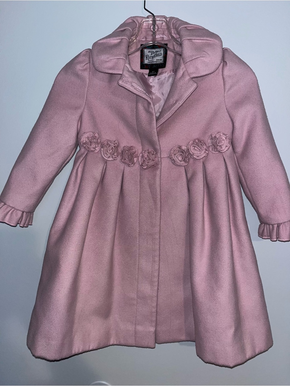 Rothschild Girls' Pink Floral Trim Wool-Blend Coat 4T